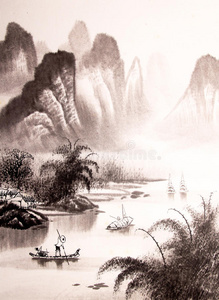 中国山水画水彩画