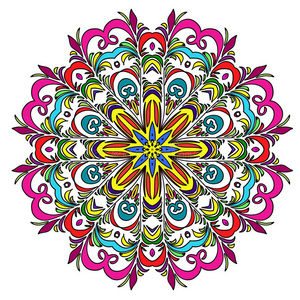 彩色手绘曼陀罗,东方装饰元素,复古风格.照片