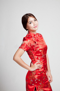 穿中国旗袍的亚洲女孩