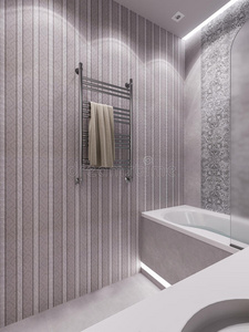 现代古典风格浴室的三维渲染。