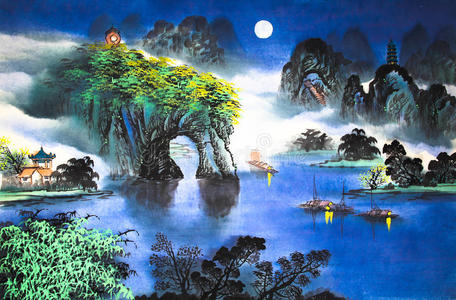 中国山水画水彩画照片