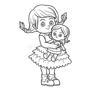 带着洋娃娃的小女孩照片