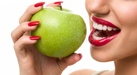 嘴唇 苹果 美丽的 饮食 肥胖 滋养 营养 享受 节食 美女