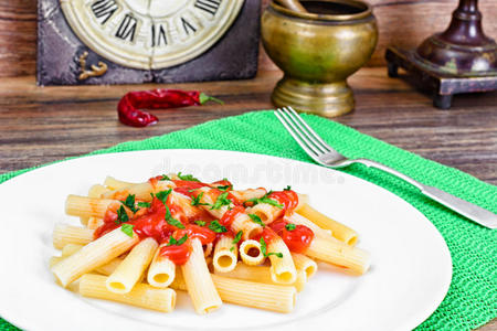 意大利语 营养 盘子 特写镜头 意大利面 番茄 晚餐 意大利