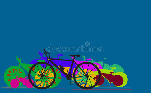 自行车轮廓和线性彩色横幅设计