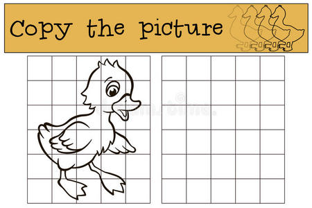 儿童游戏复制图片。 小可爱的小鸭子。