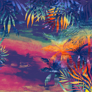 创造力 傍晚 素描 假日 椰子 海滩 自然 天堂 绘画 季节