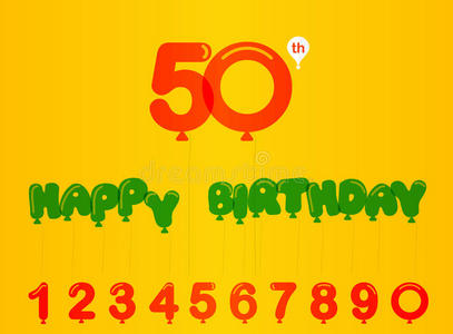 50数字50岁生日庆祝卡,50周年气球效果和数字照片