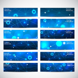 抽象几何横幅分子与通信。 科技设计，结构DNA，化学，医学