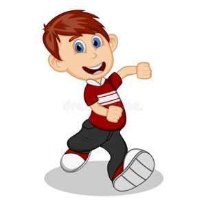 穿着绿色衬衫和裤子的男孩卡通照片