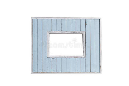 空白图片蓝色框架模板隔离在墙上