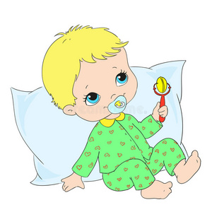 可爱的婴儿角色。 穿着睡衣的蹒跚学步的孩子。 矢量