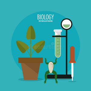 生物学设计。 实验室图标。 平面插图，矢量