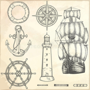手绘航海插图.照片