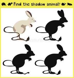儿童发展中的游戏，以找到一个适当的影子动物jerboa。 矢量