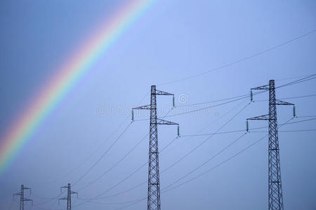 能量 多色 美丽的 权力 风景 天空 运输 反射 颜色 彩虹
