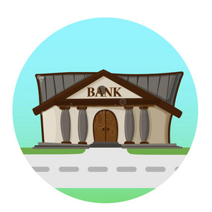 银行大厦道路平面风格背景概念。