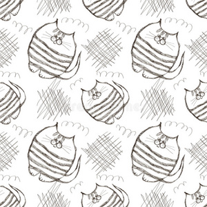 可爱的 卡通 铅笔 涂鸦 小猫 绘画 要素 漂亮的 快乐