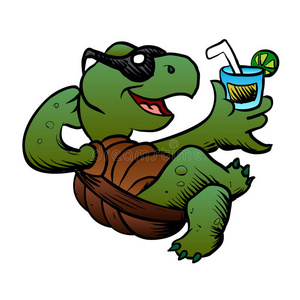 卡通乌龟喝鸡尾酒.照片