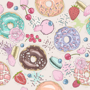 绘画 柔和的 美味的 可爱的 食物 甜甜圈 粉红色 甜点