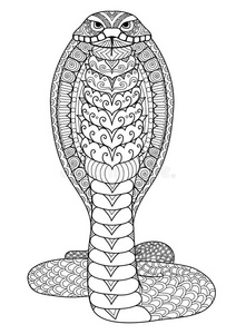 眼镜蛇的干净线条涂鸦艺术设计,用于着色书,t恤设计,纹身和成人着色书