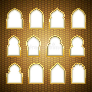 黄金设计阿拉伯窗口斋月卡雷姆。