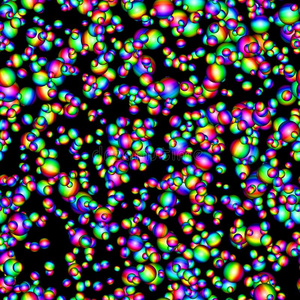 黑色背景上抽象的彩色球体。 彩虹彩色3D球。 多色气泡纹理。 无缝插图。