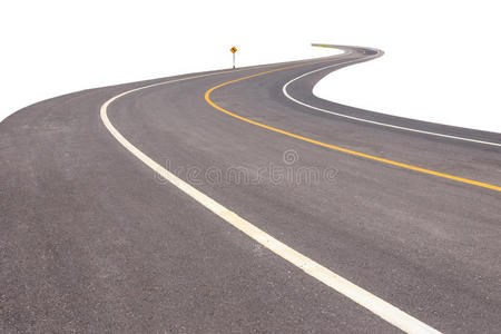 黑色沥青道路，白色和黄色线隔离在白色上