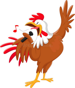 的搞笑卡通公鸡矢量图像的白色背景上的公鸡两只公鸡对着麦克风唱歌