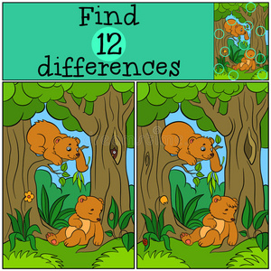 儿童游戏发现差异。 两只可爱的小熊。