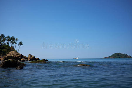 亚洲 放松 假日 巴厘岛 海洋 风景 海景 岩石 夏天 椰子