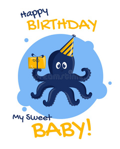 带章鱼的生日卡。