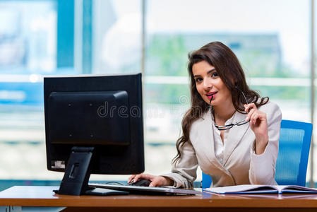 美丽的 女孩 办公室 班长 公司 助理 商业 计算机 雇员