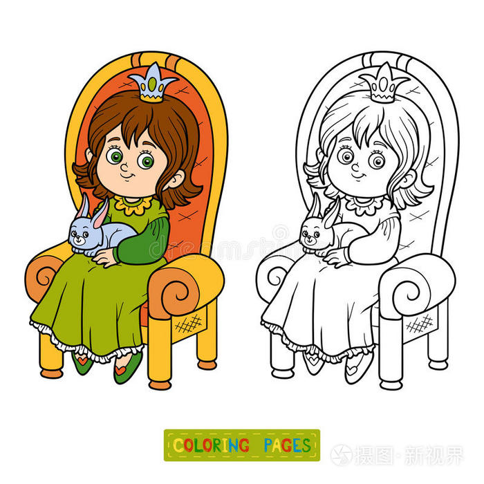 着色书,公主坐在宝座上