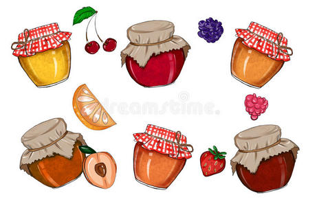 果冻 产品 水果 石匠 果酱 蜂蜜 厨房 插图 织物 早餐