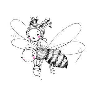 可爱的小仙女和蜜蜂
