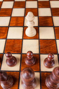 国际象棋一白国王对抗黑人人物的成功概念。
