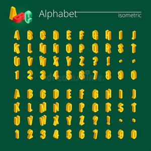 三维等距字母矢量字体。 等距字母数字和符号。 三维股票矢量排版为