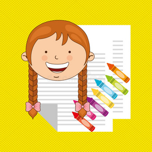 学生 纸张 蜡笔 学习 树叶 微笑 可爱的 颜色 面对 教育