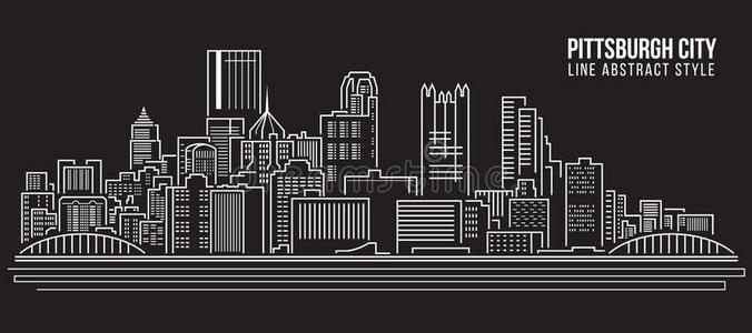 城市景观建筑线艺术矢量插图设计匹兹堡市