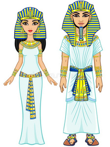 古装埃及帝国家族动画。 全面增长。