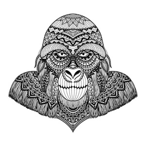 干净线条的大猩猩涂鸦艺术设计，适用于成人彩书t恤图案等库存矢量