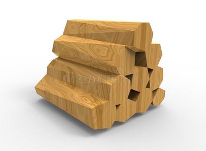 木制原木的三维插图。