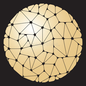 金色几何元素在黑色背景上围成一个圆圈的抽象图案.照片