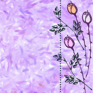 手绘纹理花卉背景。 带花和叶子的卡片。用于信件或贺卡的模板。