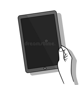 带有空白屏幕的手动打孔平板电脑。 采用数字平板，平面设计理念。