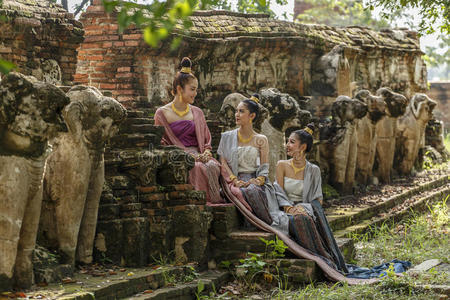 女孩 艺术 寺庙 优雅 期间 连衣裙 宫殿 泰国 肖像 文化