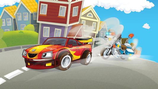 警察追捕的卡通场景照片