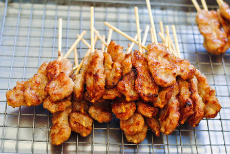 泰国 烹调 晚餐 食物 街道 午餐 沙爹 烹饪 烤的 烤架