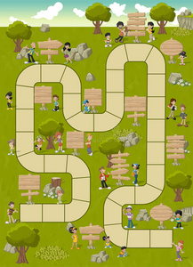 一条小路在绿色公园上有一条街区小路的棋盘游戏照片